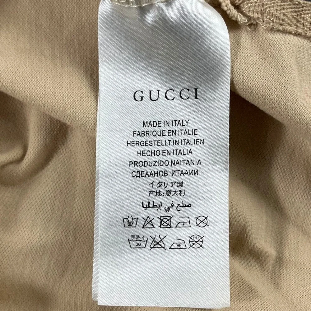 Gucci Mens XL Beige Embroidered Bee GG Logo Polo Shirt
